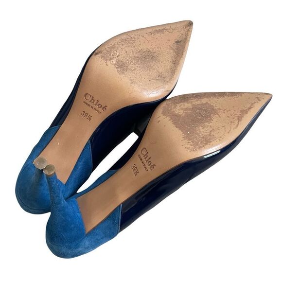 Chloe Leather High Heel Pointy Toe Pumps Shoes Made In Italy Blue 39.5 - Picture 10 of 15